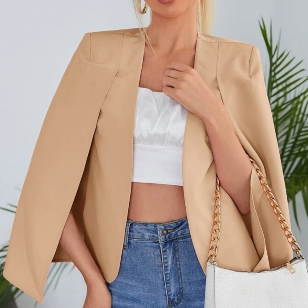Cream Cloak Cape Blazer Cardigan Split Sleeve Open Front Casual Jacket Size XL